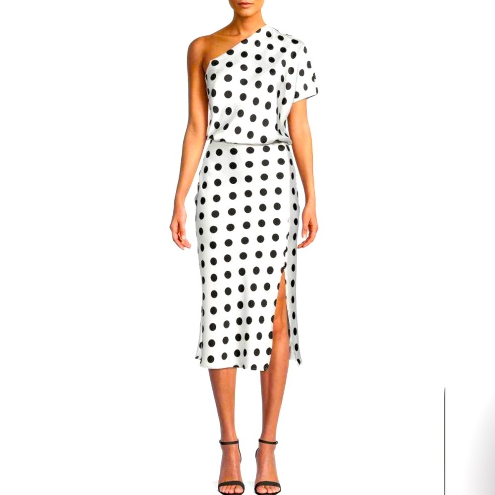 RENEE C. Print One Shoulder Midi Blouson Dress